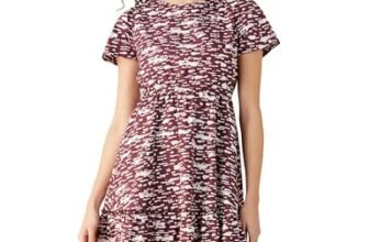 Amazon Brand – Symbol Women’s Rayon Fit and Flare One Piece Knee Length Tiered Dress (DR-13 Cont_Plum_2XL)