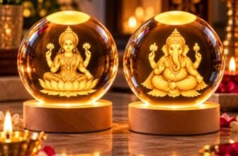 One94Store Ganesh & Lakshmi 3D Crystal Night Lamp Set | USB LED Light with Wooden Base | Spiritual Home & Temple Décor | Festive Gift for Diwali, Housewarming & Puja (Combo)