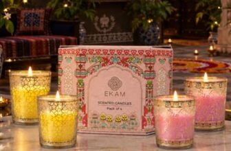 EKAM 2025–26 Festive Fragrance Gift| Pack of 4 Scented Votive Candles| Lemongrass, Rose | Inspired by Pink Haveli | 10-Hour Burn | Gift Box for Diwali & Celebrations
