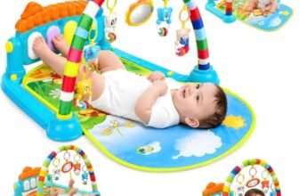 TinyPlay Baby Play Gym with Kick and Play Piano, Hanging Rattles & Mirror | BIS Certified Musical Activity Play Mat for Newborn Babies 0-12 Months, Tummy Time Toy (Multicolor)
