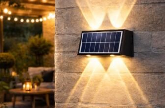 Gesto 4W Solar Wall Lights Outdoor Waterproof IP65, Warm White Up & Down Wall Lamp with 1200mAh Battery, Auto ON/Off Dusk to Dawn, Exterior Light for Garden Fence Gate Patio Pathway Elevation Balcony