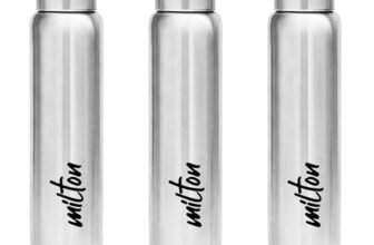 MILTON Aqua 1000 Stainless Steel Water Bottle 920 ml, Set of 3, Single Walled, ISI Certified I Leak Proof Lid, Rust Proof I For School, Office, Gym I Silver