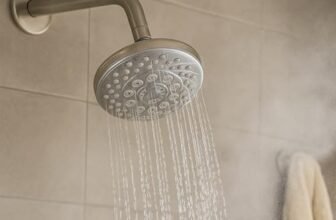 Amazon Basics Shower Head for Bathroom | Round Multifunction 5-Spray Overhead Shower | Wall Mount Bathroom Shower with Pause Function, Chrome Finish, 3.9 Inches Wide Sprayface, CHROME finish