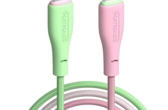 Portronics Hue X 20W Dual Tone Colour Type C to 8 Pin Fast Charging Cable for iPhones,iPads, Laptops & Other 8 Pin Devices, 480Mbps Data Sync, Premium Braided Cable (Green+Pink)