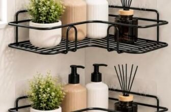 MR-PRINT Pack of 2 No Drill Self Adhesive Bathroom Corner Shelf, Metal Wall Mounted Shower Storage Rack, Bathroom Organiser Without Drill, Rust Proof Corner Rack for Bathroom & Kitchen,