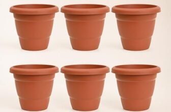 UGAOO Cosmos 10 Inch Plastic Pots for Plants, Set of 6, Terracotta Colour – Flower Pots for Garden, Flower Pot for Balcony, Planters for Outdoor Plants, Indoor Plant Pot