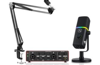 Audio Array RGB Podcast Bundle | Dynamic RGB USB/XLR Mic with 24-Bit/192kHz Audio Interface & Boom Arm | AI Noise Cancelling, Plug & Play Kit for Streaming, Podcasting, Gaming & Recording – PB-07