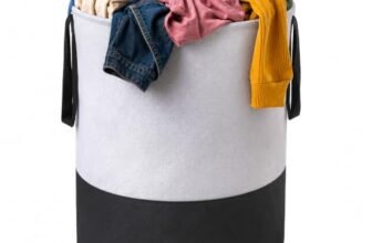 GLUN® Grey Plain Cylindrical Linen Bag, Pack of 1, 45 Litre Capacity Grey & Black, Water-Repellent, Lightweight & Durable Bag for Toys, Dirty Clothes, Stationery Items, Space Saving Item