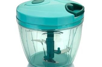 SORATH Manual Pull String Food Chopper | 3-Blade Hand Chopper for Vegetables, Fruits & Nuts | Turquoise Mini Food Processor (Blue)