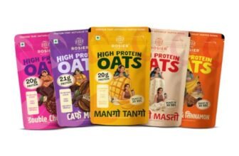 ROSIER High Protein Oats Assorted Pack | 21g Protein | Banana Cinnamon, Cafe Mocha, Double Chocolate, Kulfi & Mango | Instant Healthy Breakfast | 5 x 77g Ready-to-Eat Pouches