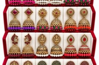 Trivik 24 Pcs Jhumka Earrings Set for Women Girls, 12 Pair Random Designs Gold Colour Jewellery Gift Box (GOLD 6)
