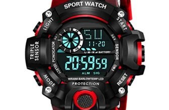 Shocknshop Digital Sports Multi Functional Rubber Black Dial Watch for Mens Boys -315RED (Red)