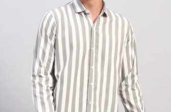 youth first Men Striped Casual Grey Shirt
