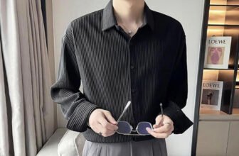 FUBACK Men Self Design Casual Black Shirt