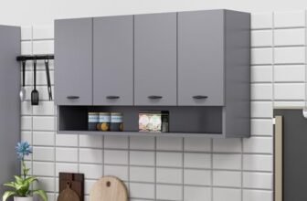Bniture Engineered Wood Wall-Mount Kitchen Cabinet | Modular Kitchen Storage Cabinet with Shelves & 4 Doors | Space-Saving Wall Cabinet for Kitchen (Slate Grey)