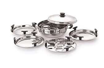 Neelam Stainless Steel Multi Kadai Big Induction Base 3500 ml, Silver | Versatile Cooking Set Including 1 Multi Kadai, 2 Dhokla Plates, 1 Patra Plate, 2 Idli Dishes, 1 Lid | Perfect for Daily Use.