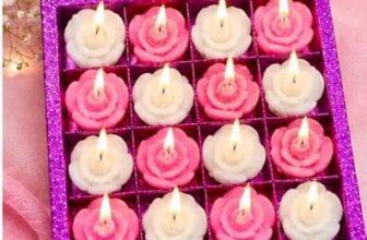 Small Flower Shaped Tealight Candles Set of 16, Pink & White Rose Design Decorative Candles for Diwali, Wedding, Birthday, Puja, Home Décor & Festive Decoration/Color May Vary