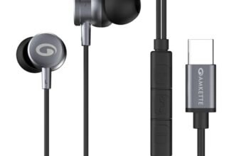 Amkette Trubeats M15 Type C Earphones with Mic, 10mm Drivers, 3 Button Control, AI Assistants, Detachable Collar Clip, Type C Headphones with Ergonomic Earbuds Compatible with C Type Devices, 1.2m