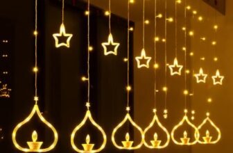 One94Store Deep Diya Curtain Decorative LED String Lights – 3 Meter Warm White Plug-in Lights with 108 LEDs, 6+6 Diya Design for Balcony, Indoor & Outdoor & Diwali Lights for Home