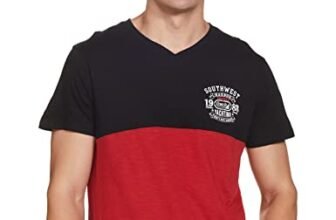 Deniklo Men’s Solid Regular Fit T-Shirt (DK27-XL_Black & Red_XL)