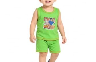 Kids Boys Cotton Printed Sleeveless Top & Bottom Set, 0-3 Months