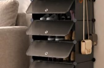 BOXJOY 5 Shelf Shoe Racks with 5 Doors, 5 Hook Steel Holder & Wooden Hammer