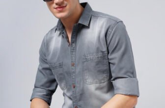 GRAND STITCH Men Washed Casual Grey Shirt