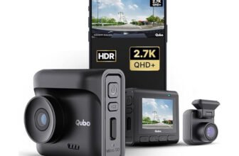 Qubo Smart Dashcam Pro 2.7K + Rear| QHD+| 5MP & 2MP| NightPulse Vision| GPS| 2LCD In-car Camera System(2 Camera, 1440p)
