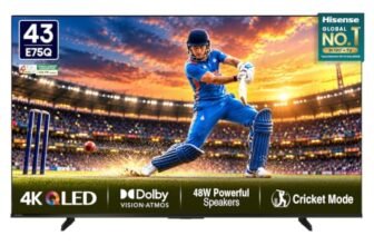Hisense 108 cm (43 Inches) 4K Ultra HD Smart Hi-QLED TV | 48W Speakers | Dolby Atmos & HDR10+ | Cricket Mode | World Fastest TV OS – VIDAA | 43E75Q (Black)