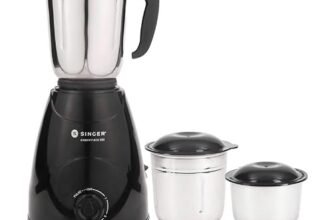 SINGER Cheffy Mix Mixer Grinder | Sleek Design | 3 Stainless Steel Jars (Liquidizing Jar 1000ml, Grinding Jar 800ml, Chutney Jar 300ml) | 3-Speed Control with Incher | 500W | 2-Years Warranty