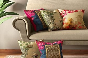 India Circus by Krsnaa Mehta Royal Court Multicolor Satin Blend Cushion Pillow Covers Set of 5 (16 X 16 Inches)