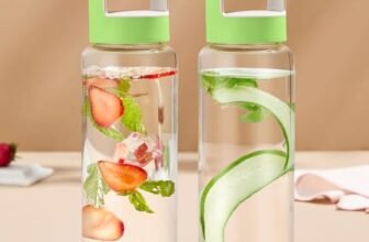 Borosil 750ml Crysto Bottle Set with Lid | Borosilicate Glass Wide Mouth Bottle for Fridge | Extreme Temperature Resistant For Hot & Cold Water, Milk, Lassi, Juice (Pack of 2, Green Husk Lid)