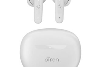 pTron Bassbuds Astra in-Ear TWS Earbuds w/Stereo Sound, 50Hrs Playtime, Stereo Calls, Custom EQ, Mobile App, BTv5.3 Headphones, Touch Control, Voice Assistant, Type C Charging & IPX4 (White)