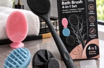 4-in-1 Silicone Bath Brush Set – Long Handle Back Scrubber, Body Exfoliating Shower Brush, Scalp & Face Massager, BPA-Free Soft Silicone Bath Brush for Men & Women