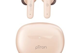 pTron Bassbuds Astra in-Ear TWS Earbuds w/Stereo Sound, 50Hrs Playtime, Stereo Calls, Custom EQ, Mobile App, BTv5.3 Headphones, Touch Control, Voice Assistant, Type C Charging & IPX4 (Brown)