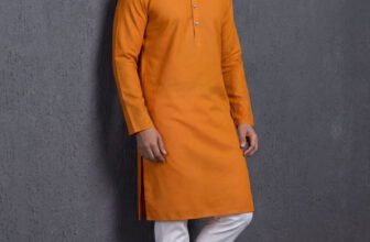 Tibra Collection Men Solid Straight Kurta(Orange)
