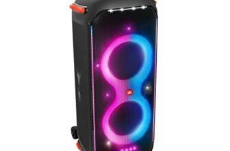 JBL PartyBox 710 Bluetooth Party Speaker with Dynamic Music Synced Flashing Club Pattern Lightshow, Pro Sound, Splashproof, PartyBox App Personalisation,Guitar and Mic Input(800 Watt RMS, Black)