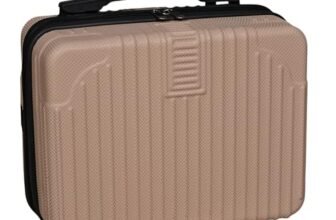 VALMORE Cosmetic Bag, Makeup Organizer Bag for Home & Travel,Vanity Bag with Dividers for Brushes,Toiletries, Cosmetics 12 x 6 x 9.5 Inches, 720g Lightweight Travel Accessory (Beige)