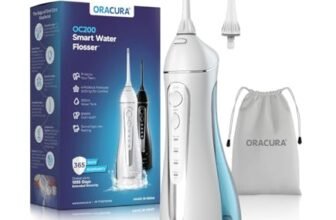 ORACURA® Smart PLUS Water Flosser® OC200 LITE White with 2 Nozzle tips | Portable & Rechargeable | Custom 8 Water Pressure Settings | 200ml Water Tank Capacity | IPX7 Waterproof | 365 Days Warranty