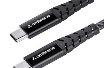 Ambrane Unbreakable 60W Fast Charging 1.5M Braided Type C to Type C Cable for Smartphones, Tablets, Laptops & Other Type C Devices, PD Technology, 480Mbps Data Sync (RCTT15, Black)