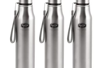 CELLO Swan Stainless Steel Water Bottle Set of 3 Pcs, 900 ml Each Silver | ISI Certified, Single Wall, Leakproof, Rust Proof | Airtight Fridge Safe Steel Water Bottle For Office, College, Gym & Travel