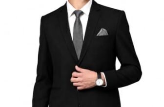 MANQ Men’s Slim Fit Single Breasted Blazer for Men, Notched Lapel, Formal Business, Office, Party, Black, Size 46