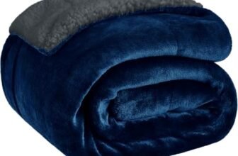 MollisHomes Sherpa Double Bed Blanket 400 GSM, 220×240 cm, Navy Blue