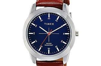 TIMEX Classics Analog Watch for man with Blue Round Dial & Tan Leather Strap Band Water Resistant Men’s Wrist Watches – TW00ZR262E