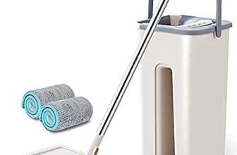 Mop Heavy Quality Floor with Bucket, Flexible Kitchen tap Flat Squeeze Cleaning Supplies 360 Flexible Head/2 Reusable Pads Clean Home Effective for Floor Cleaning