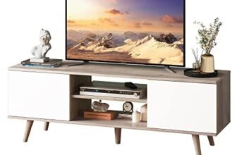 WLIVE Engineered Wood White Tv Stand for 55 Inch Tv, Entertainment Center Tv Media Console,Ppts025