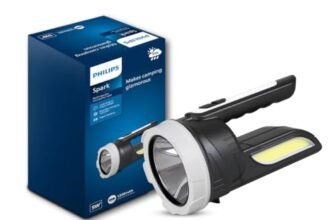 PHILIPS Spark 5W Rechargeable Emergency Light | Long Lasting with 1200 mAh Battery and 5.5 Hours Backup | 4 Main Modes (Front Light Low-Strobing and Side Light Mode) | Cool White