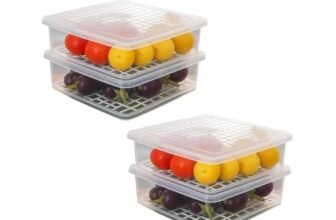 Sulfar Fridge Storage Boxes Fridge Organizer with Removable Drain Plate Tray, Storage Container (Pack of 4)