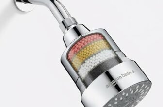 Amazon Basics Filtered Shower Head with 5 Spray Modes | Water Softener | ABS Material | Chrome Finish | 15.3L x 9.6W cm