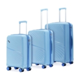 LAttitude By Provogue Meridian Set of 3 Trolley Bags Cabin + Medium + Large Polypropylene Hard Suitcase, 8 Spinner Wheels, 2-Pocket Convipack, Recessed Number Lock Twilight Sea Blue/Galaxy Blue
